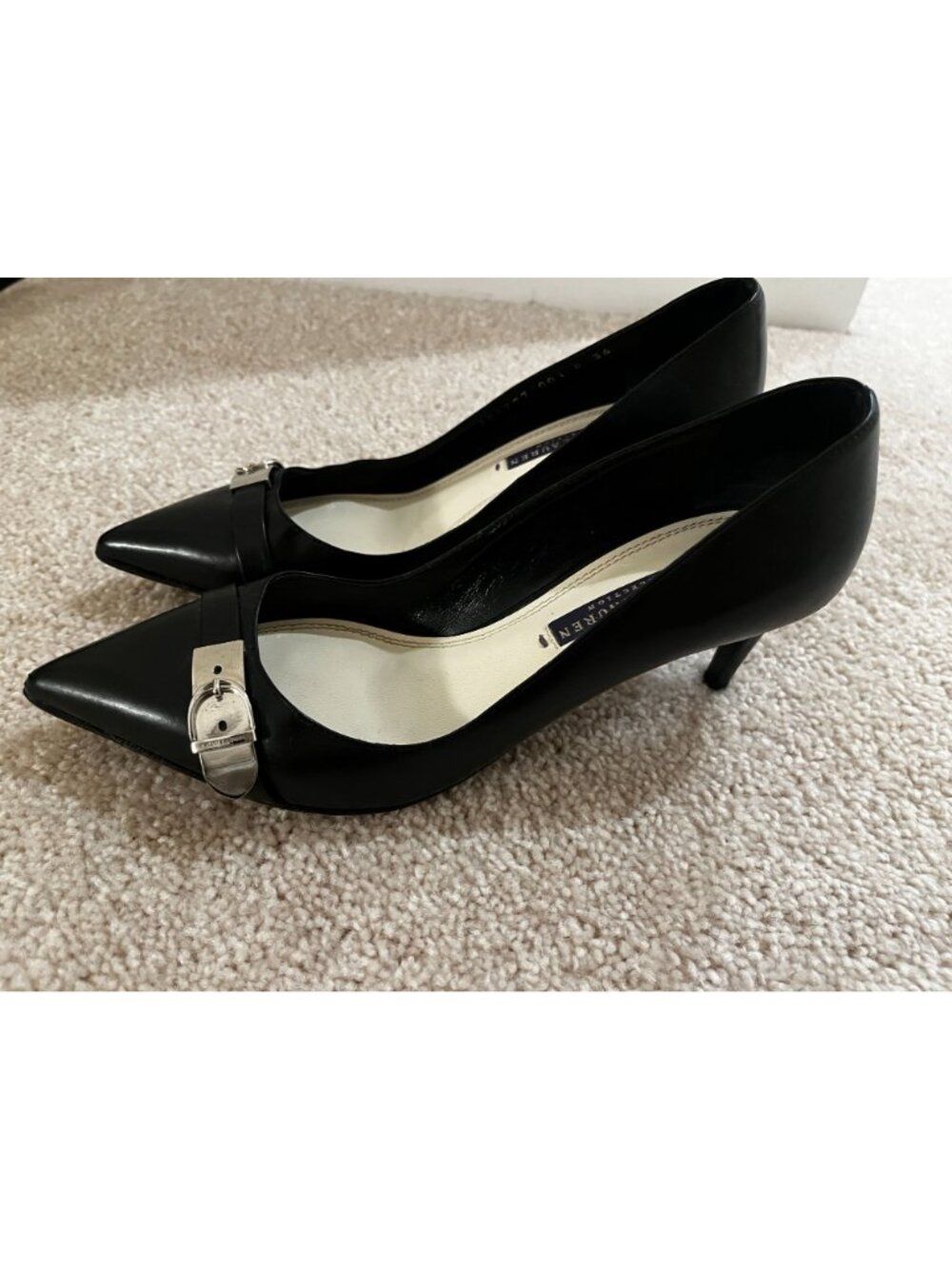 NWOB Ralph Lauren Collection Black Label Black Leather Pumps Heels Classic Buckl